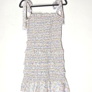 Storia Anthropologie Floral Smocked Ruffle Tier Mini Dress Tie Shoulder Size L